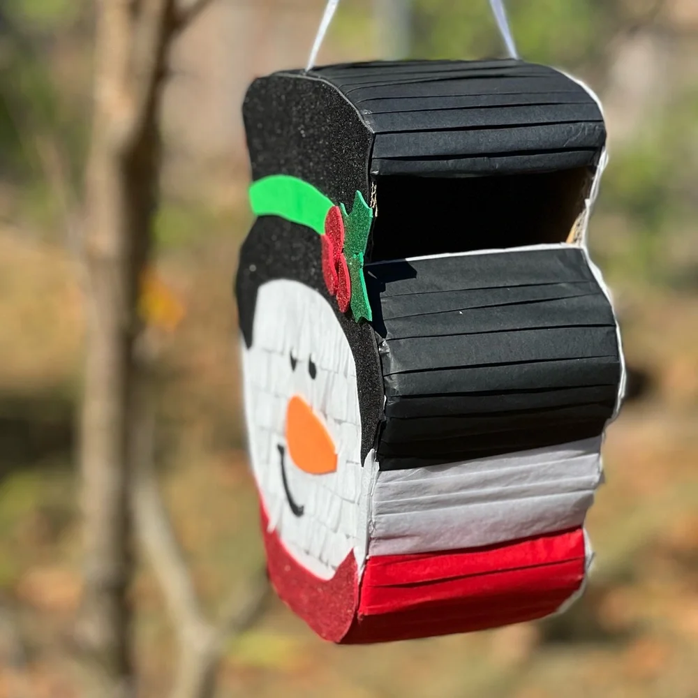 Festive Snowman piñata with Black Hat and Red Accents